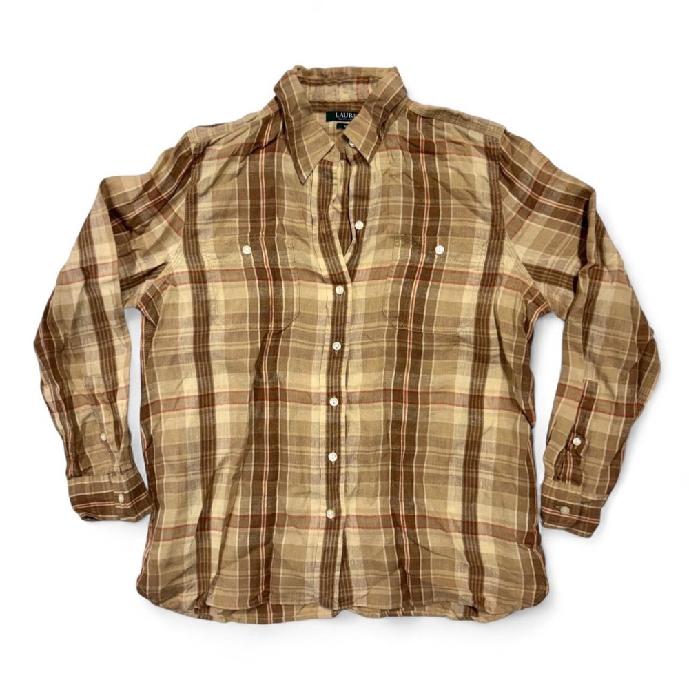 Ralph Lauren Linen Plaid Button Up Shirt